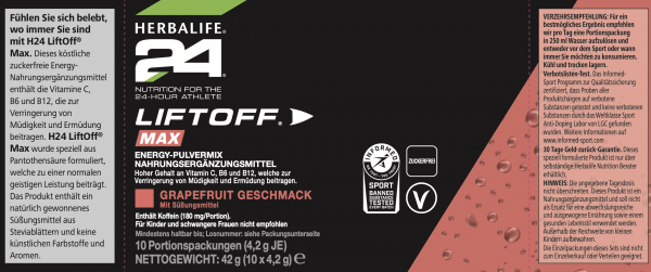 H24 LiftOff Max Grapefruit Geschmack 10 Portionspackungen - empf. VK 32 €